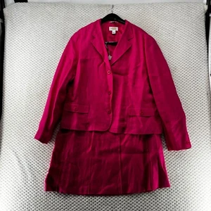 Talbots Skirt Suit Set Linen Blend Blazer Button Front Pink Barbie Plus Size 14 - Picture 1 of 12