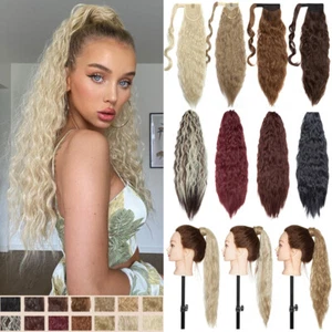 18-26" Kinky Puff Ponytail Clip In Hair Extensions Real Wavy Long Thick As Human - Picture 1 of 56