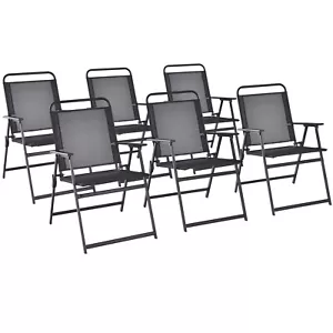 6pcs Patio Folding Chairs Heavy-Duty Metal Frame Armrests Portable Outdoor - Picture 1 of 9