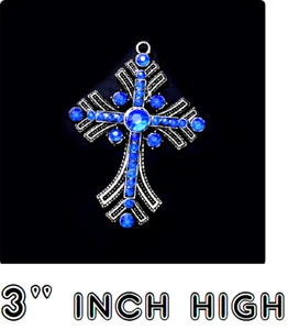 X LARGE CROSS RELIGIOUS BLUE CZ GOD pendant 20" 925 Sterling Silver Necklace men - Picture 1 of 6