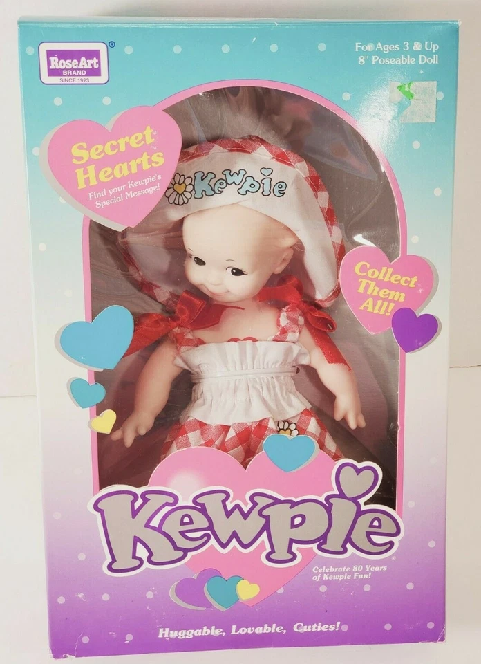 Set of 3 - 1993 Secret Hearts Kewpie Dolls Freckles Happy 8" Rose Art / Jesco