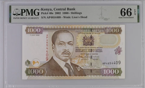 Kenya 2002 1000/- Shillings S/n AP4854409 P-40e Kenya, Central Bank 66EPQ Cover