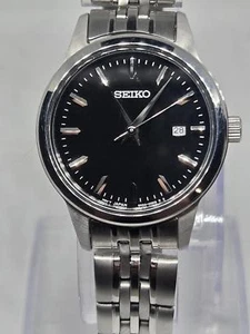 Seiko Edelstahl schwarzes Zifferblatt Analoguhr SUR409P - Bild 1 von 8