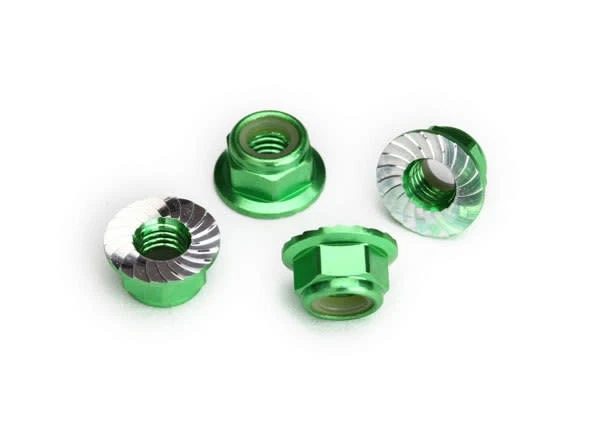 TRA8447G Green-Anodized Aluminum 5mm FLanged Nylon Nuts (4) - Image 1 of 1