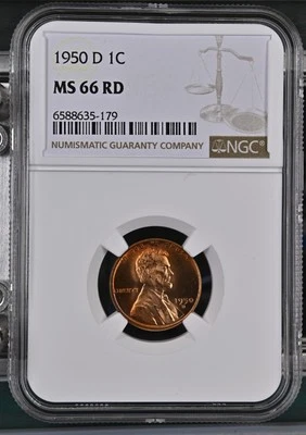 1950 D Lincoln Wheat Cent NGC MS-66 RD Toner! - Image 1 of 2
