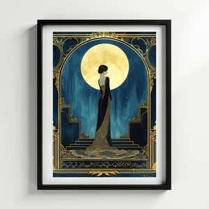 Large Art Deco Poster | Vintage Blue & Gold Wall Art | Elegant Gift Decor - Picture 1 of 3