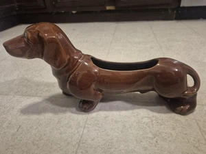 Vintage Dachshund Planter MCM Weiner Hotdog Dog Brown Large Ceramic 15 1/4” - Picture 1 of 7