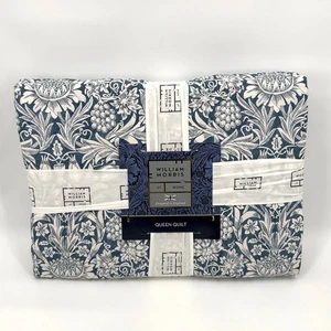 NWT William Morris at Home Sunflower Navy Blue Floral QUEEN Quilt 100% Cotton - Picture 1 of 7