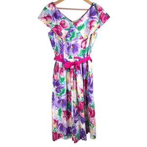 Vestido Floral Lanz Años 80 De Colección 10 Lazos Pascua Fiesta del Té Años 50 Tradwife Femenino Retro - Imagen 1 de 12