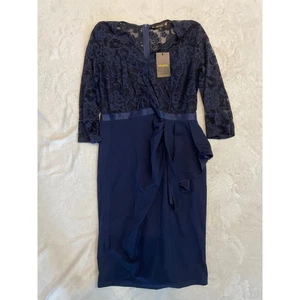 MIUSOL Cocktailkleid drapiert Rüschen geteilter Saum Spitze Bodycon Large dunkelblau NEU - Bild 1 von 9