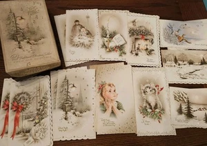 Caja MCM Vintage 21 Tarjetas de Navidad Brillo Gatito Escenas Nevadas Vela Nuevo en Caja - Imagen 1 de 17