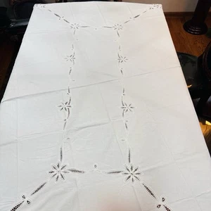 Vintage Brussels Battenburg Lace Tablecloth&Napkins White Cotton Oval 66”x104” - Picture 1 of 22