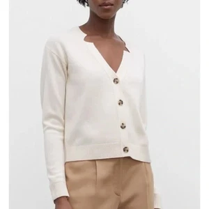 Club Monaco 100% Cashmere Top Notch Recycled Cashmere Cardigan Beige Medium - Picture 1 of 12