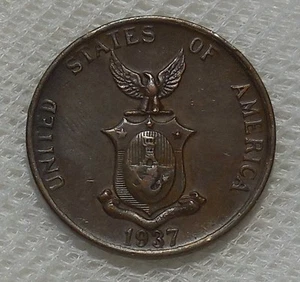 1937 M U.S. PHILIPPINES ONE CENTAVO BRONZE COIN - Picture 1 of 2