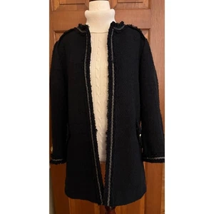 Zara Tweed Kleid Mantel Damen XL Schwarz Klassisch Gold Hardware Business Freizeit - Bild 1 von 13