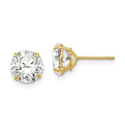 Aretes solitarios redondos de oro amarillo macizo de 14K de 7 mm - XD30CZ Foto 1 de 4