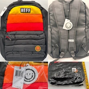 New 18” Neff Puffer Backpack Black Orange Yellow Red School Laptop Retro - Picture 1 of 21