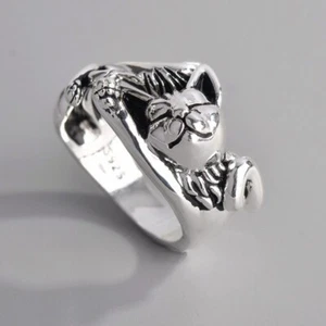 Retro Fox Adjustable Ring 925 Sterling Silver Plated Women Girl Jewellery Gift - Picture 1 of 2