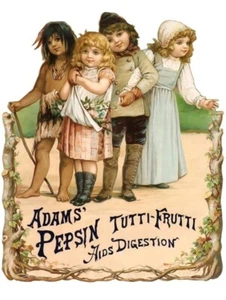 Letrero de metal de goma de mascar Adam's Pepsin Tutti Frutti: 24" de alto troquelado acero EE. UU. - Imagen 1 de 1