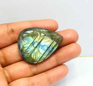 86.00 Cts Beautiful Carving Labradorite Natural Gemstone Pear Cabochon 32x41x7mm - Picture 1 of 10