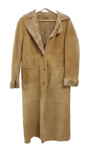 GUESS Womens Long Coat Size S Tan Nubuck Leather Suede Cowhide Jacket - Picture 1 of 11