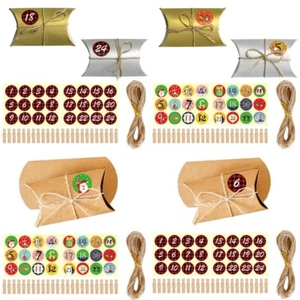 24 Sets Christmas Advent Calendar Candy Packaging Pillow Box with Number Lapel - Picture 1 of 11