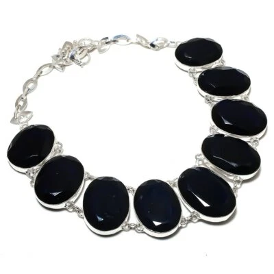 Faceted Iolite Oval Shape Gemstone 925 Sterling Silver Handmade Necklace 18" K90 - Image 1 of 4