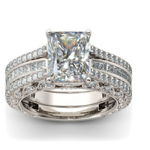 R047 Women Jewelry 18K White Gold GP Engagement Wedding Bridal Band Ring Set