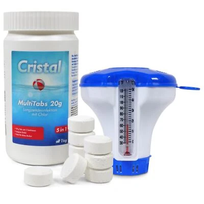 CRISTAL SET MultiTabs Chlor 5 in 1 (20g) + Chlordosierer mit Thermometer Pool - Bild 1 von 4