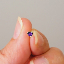 Heart Cut Real 0.06Ct Amethyst Nose Stud Screw Ring Piercing Pin 14K Yellow Gold