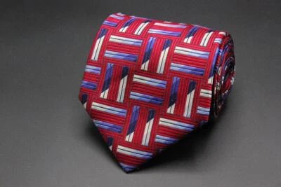 Corbata de seda XMI PLATINUM. Rojo con azul geométrico. Foto 1 de 4