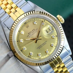 Rolex Mens Datejust Gold Steel Champagne Diamond Dial Jubilee 36mm Watch 1601 - Picture 1 of 21