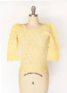 1970s Crochet Blouse Semi Sheer Knit Top S - Picture 1 of 9