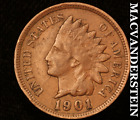1901 Indian Head Cent - Rzadko Bardzo Drobna+ Lepsza data #V3555