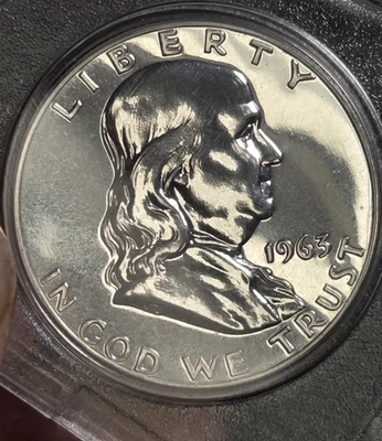 1963 US Proof Set in Snap Case - Last Franklin Half Dollar Awesome Nickel Toning - Image 1 of 4