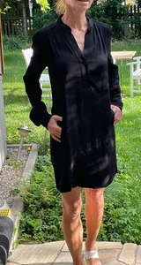 Diane von Fürstenberg schwarzes Hemdblusenkleid mit Stehkragen - sehr relaxed - Bild 1 von 7