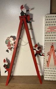 Vintage große Holz Weihnachtsmann Elfe Kletterleiter Christbaumschmuck Box - Bild 1 von 13