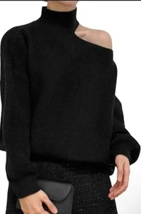 ENTRO maglione donna bellissimo nero spalle ritagliate finto collo taglia M - Foto 1 di 8