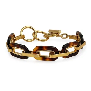 Fashion Brown Golden Acrylic Leopard Tortoise Shell Chain Link Bracelet - Picture 1 of 4