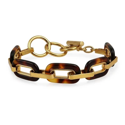 Fashion Brown Golden Acrylic Leopard Tortoise Shell Chain Link Bracelet - Image 1 of 4