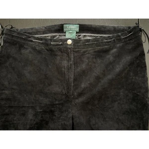 Pantalón Ralph Lauren 100 % gamuza cuero flecos occidentales para mujer talla 16 negro corte bota - Imagen 1 de 16