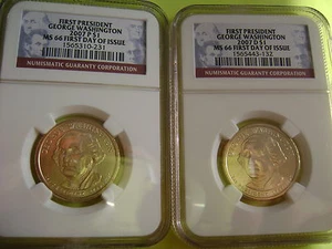2007 WASHINGTON P&D NGC MS 66 FIRST DAY ISSUE BUSINESS STRIKE 2-COIN DOLLAR SET - Bild 1 von 4