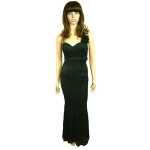 Wunderschönes langes Abendkleid Damen Frauen schwarz Rauten Nieten Metallic Blumen - Bild 1 von 4