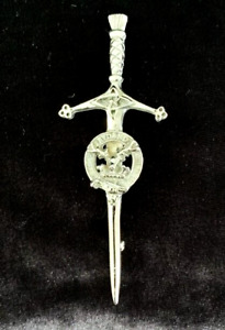 Vintage Silver Tone SCOTLAND Celtic Sword BYDAND (Gordon) Clan Kilt Pin Brooch
