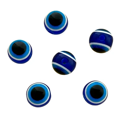 50 珠 Evil Eye Nazar ICU 眼睛蓝色黑色 12 毫米圆形树脂艺术工艺品爱好 — 第 1/3 张图片