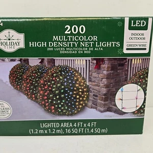 Holiday Time - 200 Multicolor High Density LED Mini Net Lights Green Wire 4x4 ft - Picture 1 of 7