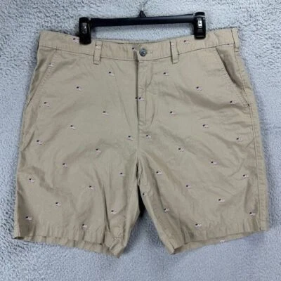 Eddie Bauer Khakis Shorts Mens 36 Tan USA Flag Chino Outdoor Flat Front Pockets - Image 1 of 4