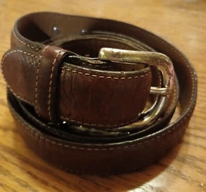 Vtg LL BEAN Men's Size 46 Leather Brown Belt Fish Embellishment Brass Buckle - Picture 1 of 21