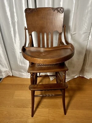 Antique Victorian Childs Wood High Chair w/ Cane Seat - Image 1 of 4