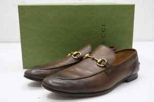 GUCCI Jordaan Leather Horsebit Loafers 406994 Brown Gold Hardware G 8.5 US 9 - Imagen 1 de 21